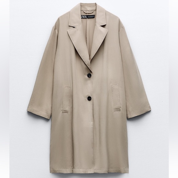 Zara NWT Navy Flowy Trench Coat size L - Picture 11 of 11